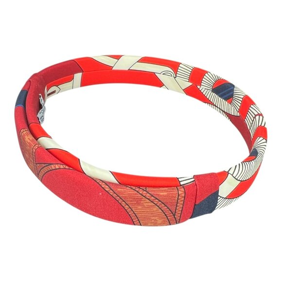 HERMES Headband Made in France One Size Fits All Hairband Wine Red White Navy main image 9